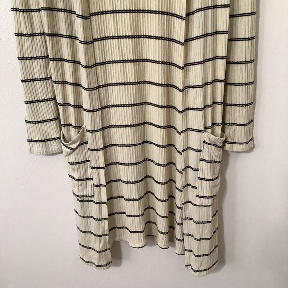 Daytrip Minimalist Chic Cozycore Slouchy Striped Cream Long Open Cardigan Small - Picture 3 of 10